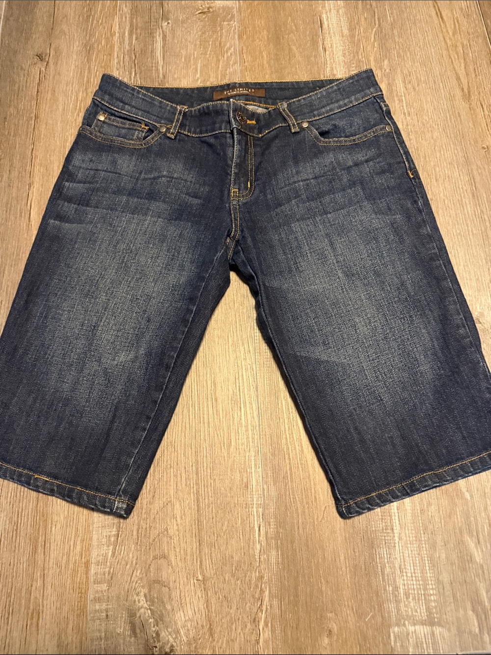 The Limited Dark Blue Denim Shorts with Gold Stitching